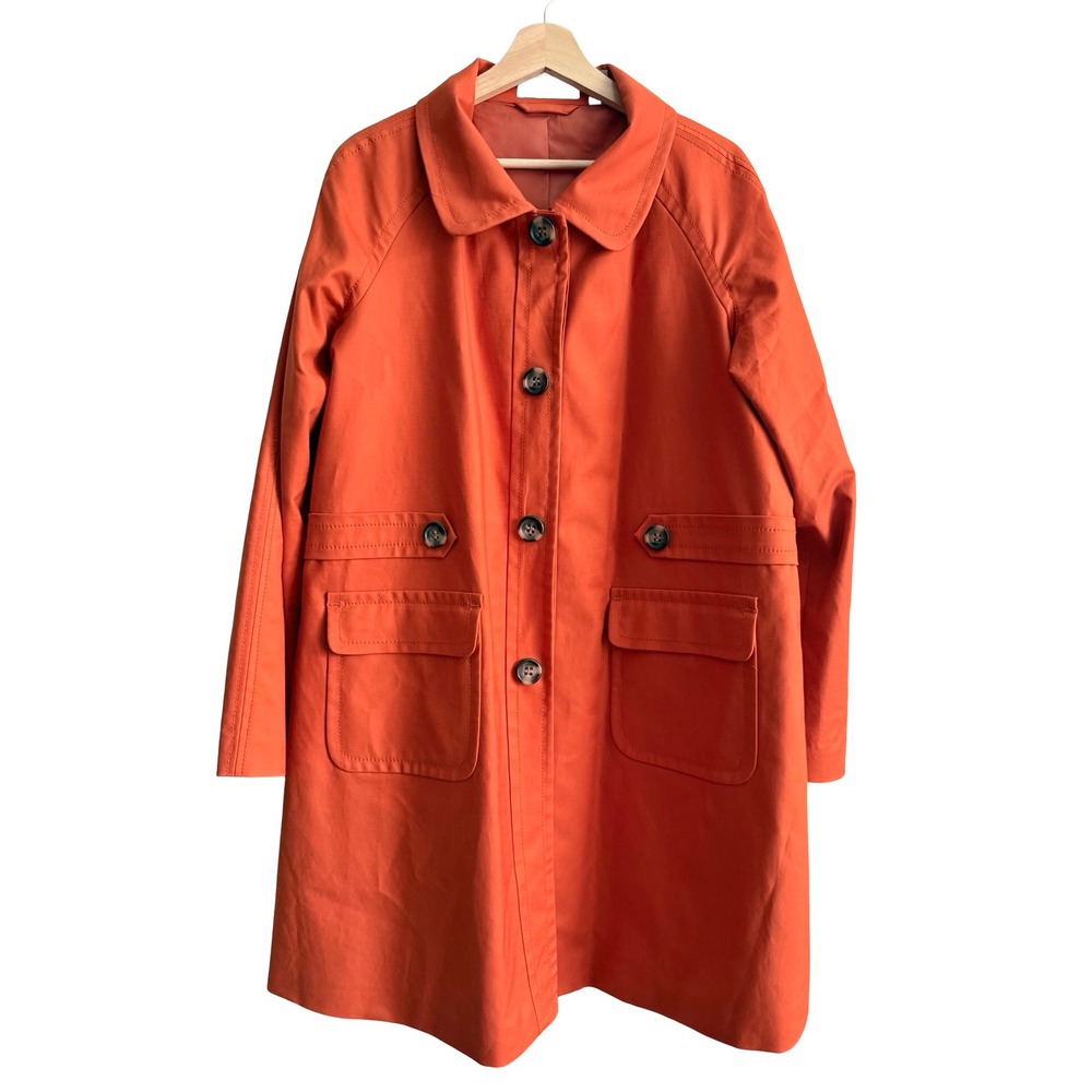Liz Claiborne Pumpkin Orange Tortoise Button Front Trench Coat Midi Jacket XL